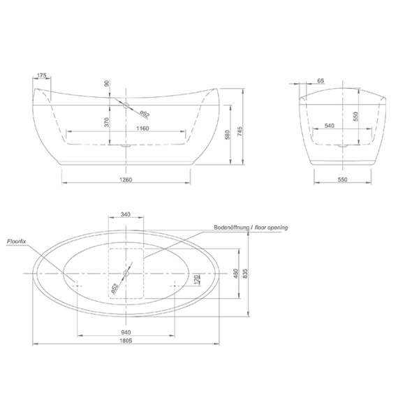 KNIEF Venice Ванна отдельностоящая с щелевым переливом 180*83,5*74,5 см с экраном, без слива-перелива, цвет: белый (продавать со сливом 0100-091-06) 