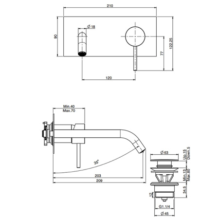 Fima Carlo Frattini Spillo Up Cмеситель для раковины, встраиваемый, излив: см., цвет: золото 