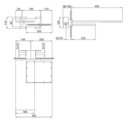 Fantini Milano Смеситель для ванны, встраиваемый, термостатический, на 4 источника, (наружная часть), цвет: матовая сталь 