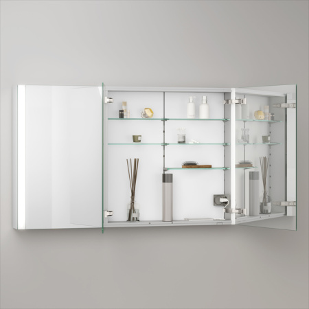 Keuco SOMARIS Зеркальный шкаф 1200x710x128мм 3-дверный двустор. зеркало, P 44 c плавным закр., корпус: алюминий серебристый цвет: 