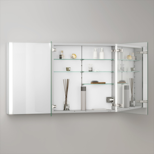 Keuco SOMARIS Зеркальный шкаф 1200x710x128мм 3-дверный двустор. зеркало, P 44 c плавным закр., корпус: алюминий серебристый цвет: 