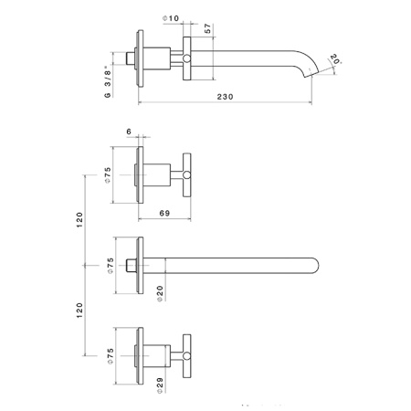 Newform Blink Внешняя часть смесителя для раковины настенного монтажа на 3 отверстия без донного клапана, цвет:  PVD Br. Pale Gold 