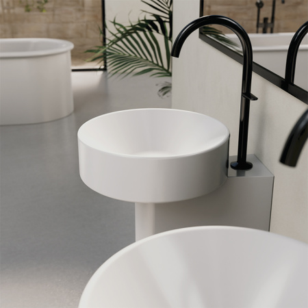 BETTE SunoPedestal Раковина пристенная 34*43,7*84см с 1 отв. под смеситель с сифоном, шумоизоляцией, крепежом, цвет белый 