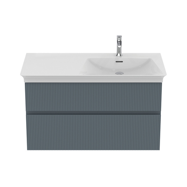 IS Finesse Тумба подвесная 100х50 см. R, 2 ящ. softclose, ручка-паз, без сифона EE23033967,для раковин E2647, E2704, E2679 Ribbed Matt ashblue Lacquer 