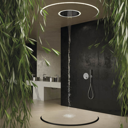 Newform HS Верхний душ d400 мм, круглый, монтаж в потолок, 3 источника: тропический душ, водопад, распылители, LED подсветка G1/2" , цвет: хром 