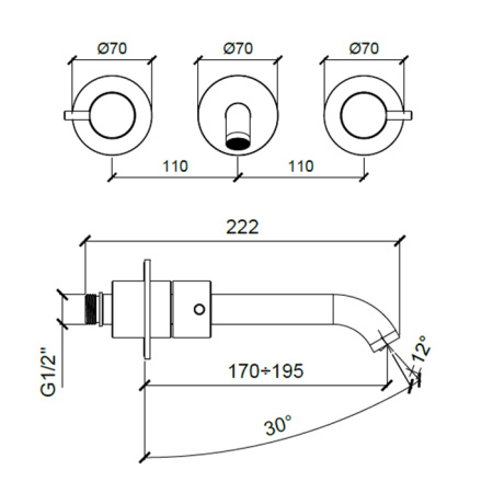ALMAR Смеситель для раковины на 3 отверстия из стены, излив 170-195 мм, внешняя часть, цвет хром 
