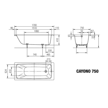 KALDEWEI CAYONO Ваннa встраиваемая Мод.750 1700х750x410 мм., цвет: белый 