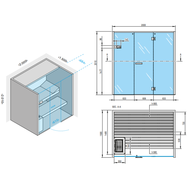 Effegibi Sky 60 Сауна 200x150xh201см, отделка: канадский хемлок 