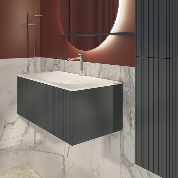 TW Shape комплект мебели, база с раковиной Kerasan 547001*1, 102х52см, с 1-м выдвиж. ящиком с механизмом push to open, цвет: серый матовый RAL7016 