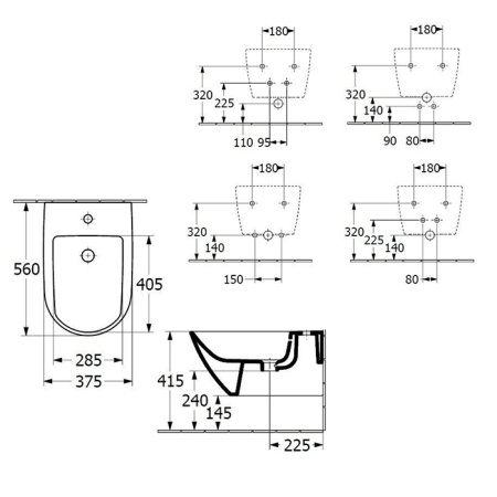 Villeroy&Boch Subway 3.0 Биде подвесное 375*560*270, с 1 отв. под смеситель, цвет альпийский белый 