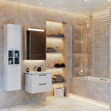 Roca VICTORIA NORD Зеркальный шкаф 606x141x810 мм, правый, с LED-подсветкой сверху, вкл. от общего выключателя, белый глянец (ZRU9000030) 