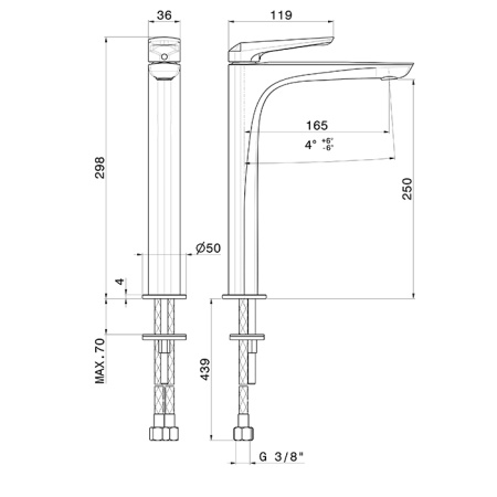 Newform Delta Zero Смеситель для раковины без донного клапана, высокая версия, цвет:  черный матовый 