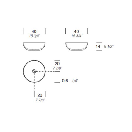MILLDUE  Раковина чаша BOWL 40  из CERAMILUX ,40х14 см, без отв для смесителя, цвет белый матовый 