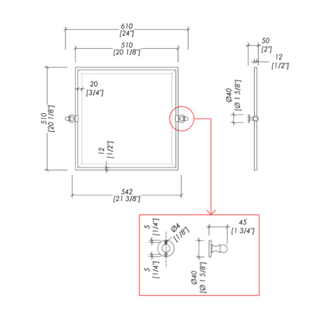 Devon First Class Зеркало настенное квадратное (51/61х50хh51cм), фурнитура: хром 