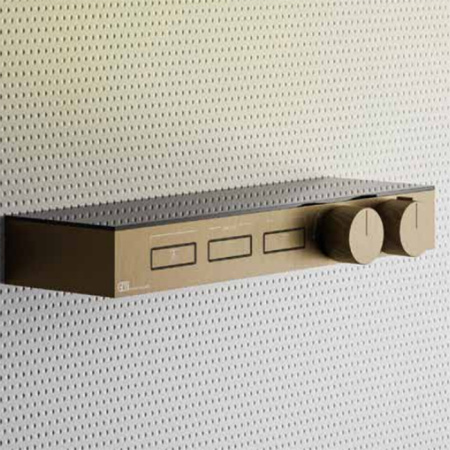 Gessi Hi-Fi Термостат для душа, с вкл. до 3 источников одновременно (внешняя часть), с полкой из черного мат. стекла, цвет: warm bronze brushed pvd 
