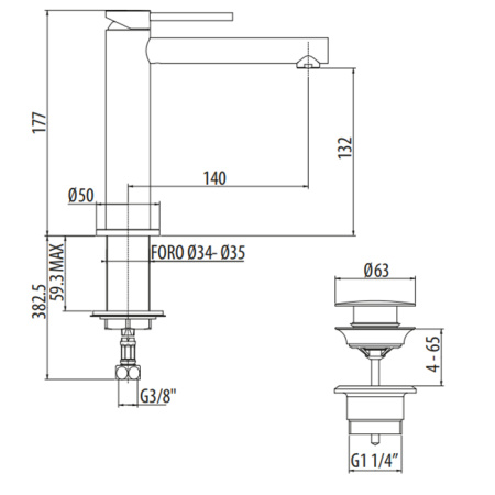 GATTONI CIRCLE ONE Смеситель для раковины   на 1 отверстие, излив 140 мм, с донным клапаном, цвет хром 