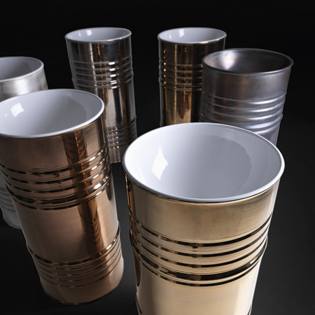 Kerasan Artwork Раковина свободностоящая "BARREL" d 45,H 90 см, без отв под смеситель,  слив в стену, цвет: Bianco-oro 