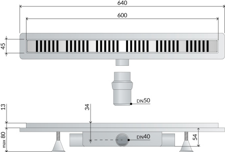 Дренажный канал 60 см, сухой затвор, ABS, горизонтальный выход OMP Tea Basicflow 4943.876.8 
