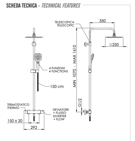 Душевая система термостатическая Remer EQ32A8CPUFD25G 