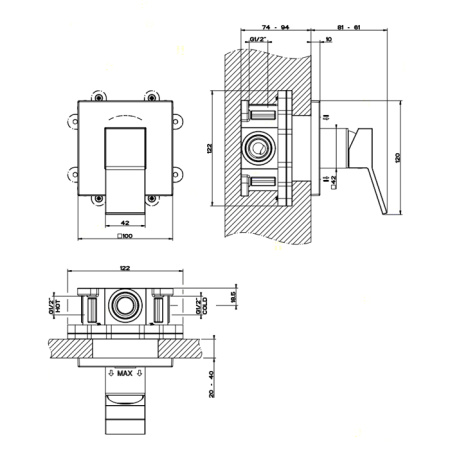 Gessi Rettangolo K Встраиваемый однорычажный смеситель без излива(внешние части), цвет: черный 