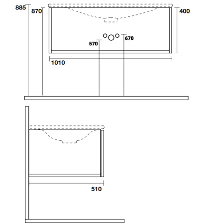 TW Shape комплект мебели, база с раковиной Kerasan 547001*1, 102х52см, с 1-м выдвиж. ящиком с механизмом push to open, цвет: серый матовый RAL7016 