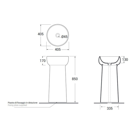 AZZURRA GRAAL  Раковина напольная d40 h85 см, слив в пол, цвет белый 