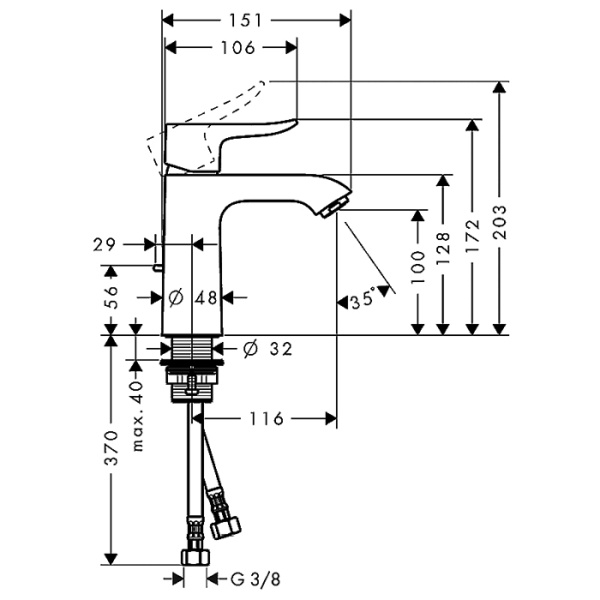 HG Metris Смеситель для раковины с донным клапаном, на 1 отв., излив 116мм, h100мм, цвет: хром 