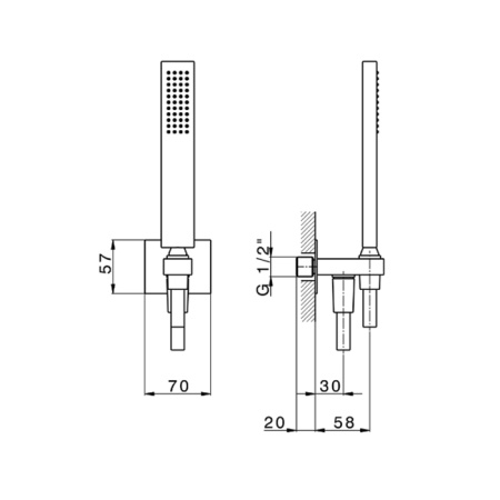 CISAL Shower Душевой гарнитур:ручная лейка,шланг 150 см,вывод с держателем, цвет хром 