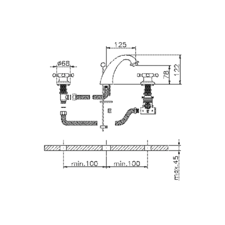 HUBER Victorian Смеситель термостатический для раковины на 3 отверстия с донным клапаном, цвет хром 