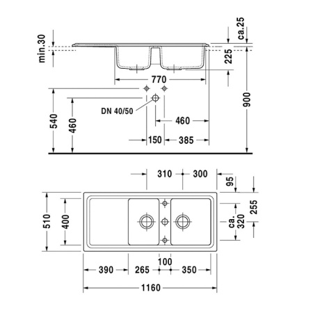 Duravit Cassia Кухонная мойка Cassia 80 1160x510, бежевая 
