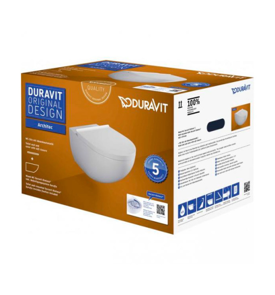 Duravit Architec Комплект: унитаз подв Rimless 575х365 мм, 257209 + сиденье (микролифт) быстросъемное 006969+Durafix, цвет белый (СПЕЦЦЕНА со склада!) 