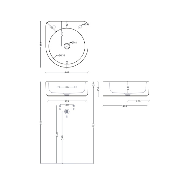 Artceram WONDER  Раковина накладная/подвесная 48х44 см, с 1 отв под смеситель, цвет белый + покр SANIGLAZE 