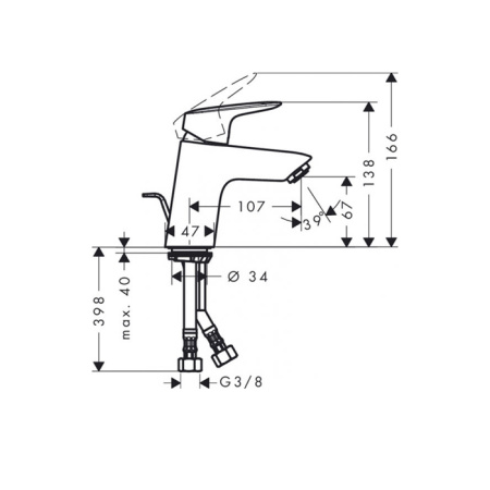 HG Logis Смеситель для раковины 70, однорычажный, со сливным гарнитуром, матовый черный (Спеццена из наличия) 