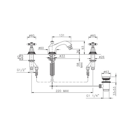 Nicolazzi Impero Смеситель для биде на 3 отверстия, цвет: золото 