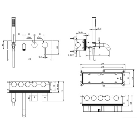 NEMO NM-2353BG Смеситель из стены для ванны BRUSH GOLD 