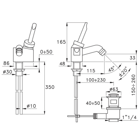 Stella Box Смеситель для биде на 1 отверстие 3604, с донным клапаном, цвет: хром 