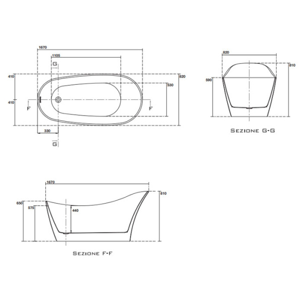 KERASAN Waldorf Ванна свободностоящая акриловая  167х82х65см в комплекте со сливом Clic-clac, цвет белый 