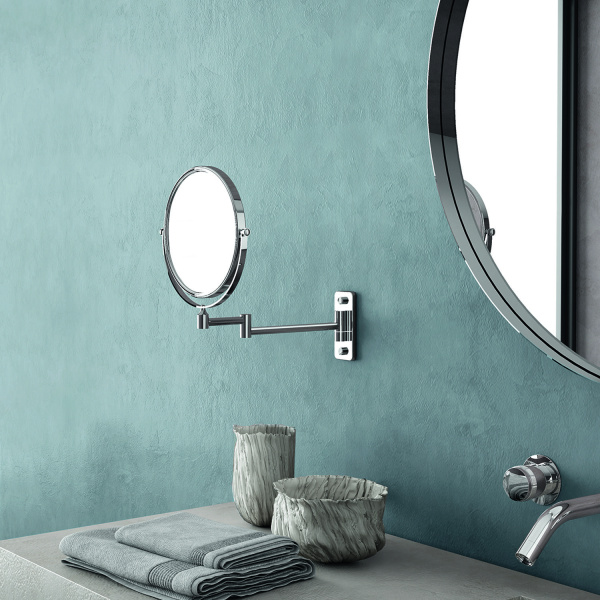 Gedy Gaia, настенное круглое поворотное косметическое зеркало (3x) со складным механизмом, цвет хром 