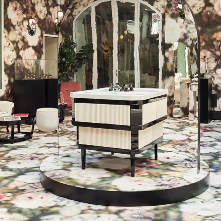 Devon&Devon Metropolitan Тумба под раковину DEEP BLACK 88,5см, планками PURE WHITE, столешница  GRANITO NERO ASSOLUTO, раковина SWINDON черная 