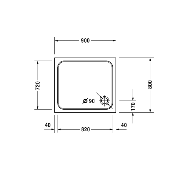 Duravit D-Code Поддон для душа 900х800х85 мм., прямоугольный, Antislip, акрил, цвет белый 