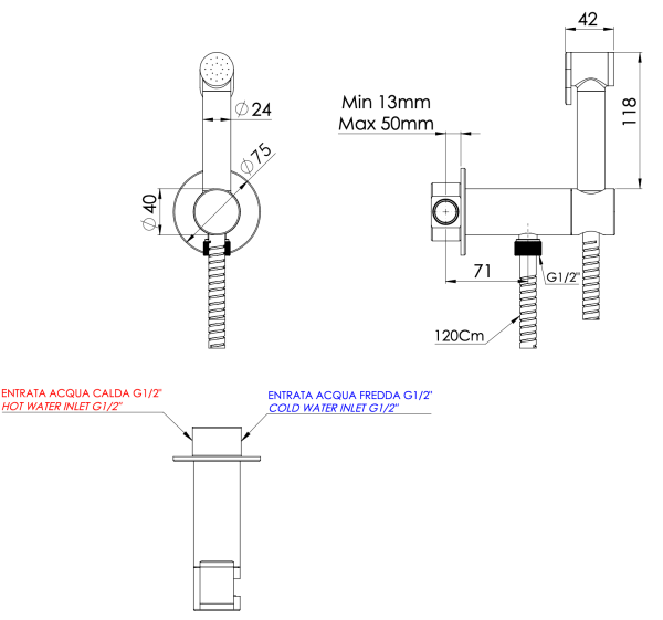 Гигиенический душ со смесителем Remer X Style X61PWXV, сталь 