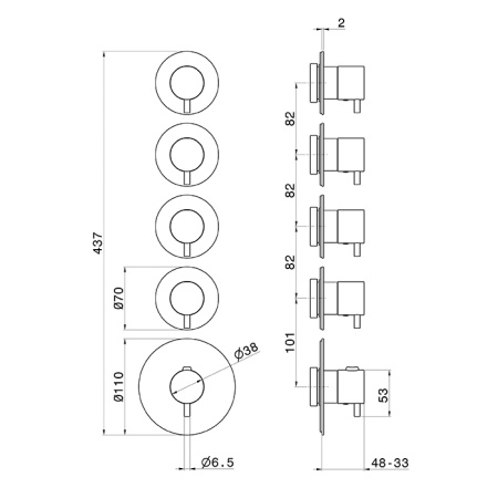 Newform X-Steel 316 Внешняя часть термостатического смесителя на 4 потока с отдельными ручками запорного вентиля, цвет: нержавеющая сталь 