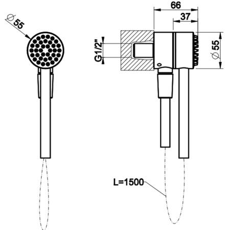 Gessi Hi-Fi Душевой магнитные комплект, состоящий из вывода воды, держателя, Darkflex шланга 1,50 м и лейки, цвет: Black Metal Brushed PVD 