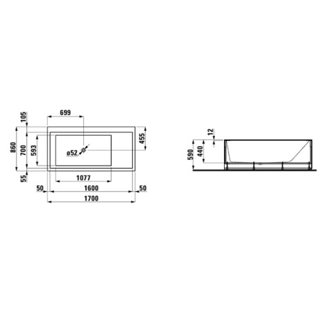 Laufen Kartell Ванна 1700x860x440мм, SX, с панелями, с слив-переливом с подсветкой,  материал: композит, цвет: белый 