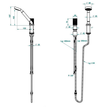 THG NIHAL PORCELAINE IVOIRE Смеситель на борт ванны на 2 отверстия, прогрессивный, с ручным душем, цвет Soft gold 