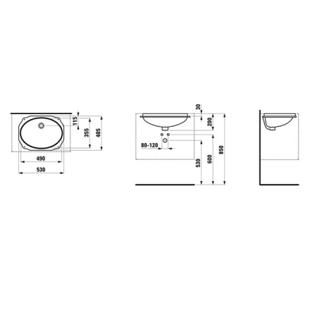 LAUFEN BIROVA Раковина 490х355х200 мм., для установки под столешницу (без крепежа 8.9904.0), цвет белый 