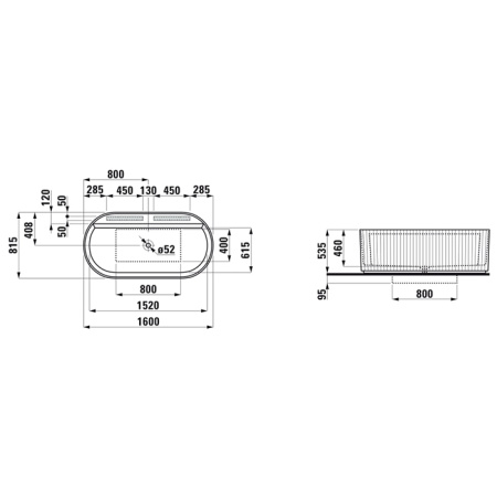 Laufen Sonar Ванна 1600x815х460мм, пристенная, с слив-переливом, материал: Marbond c рельефом, итегрированный перелив, цвет: белый 