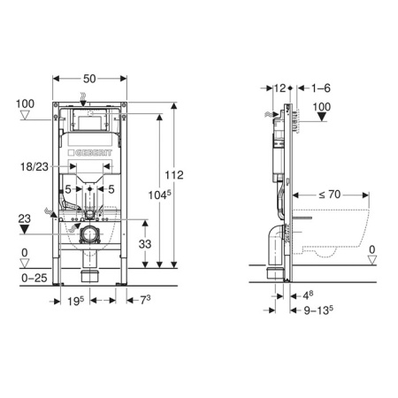 Geberit Duofix Инсталляция для подвесного унитаза, 112 см, со смывным бачком скрытого монтажа Sigma 12 см (снято с пр-ва, нов. арт. 111.950.00.6) 