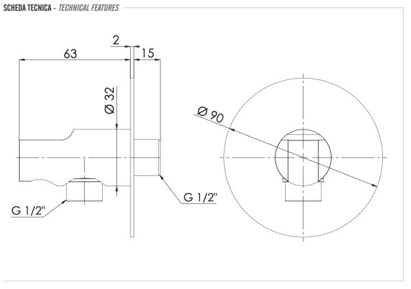 Держатель ручного душа с подключением шланга Remer 337XNO, черный матовый 