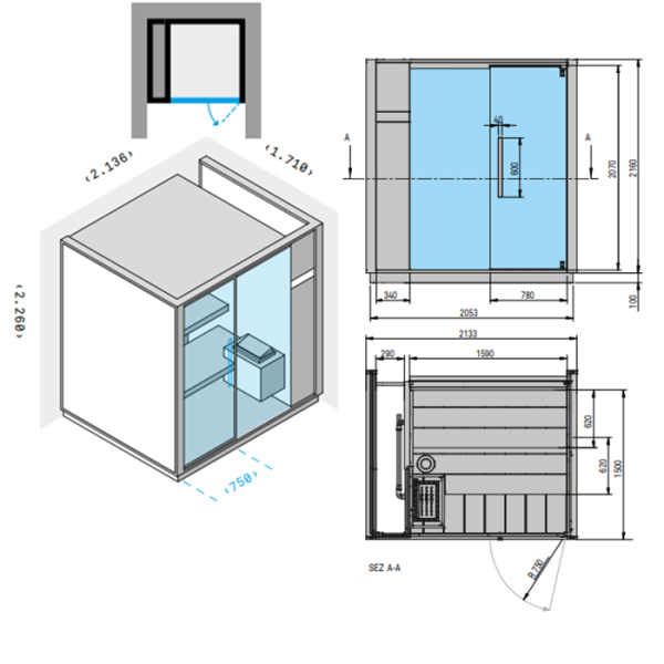 Effegibi One S Сауна для ниши L.H. 214x171xh226см, отделка: Soft Sand 